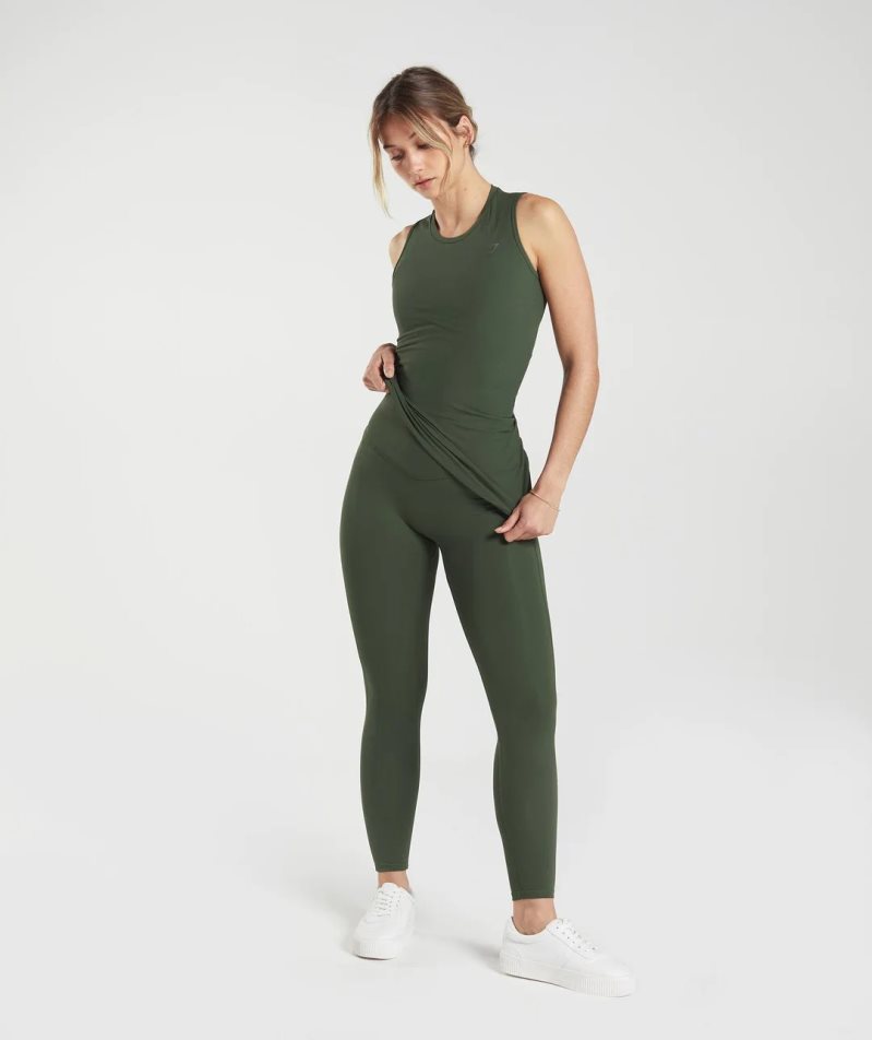 Women's Gymshark Elevate Asymmetric Tanks Olive | NZ 8CLUAO